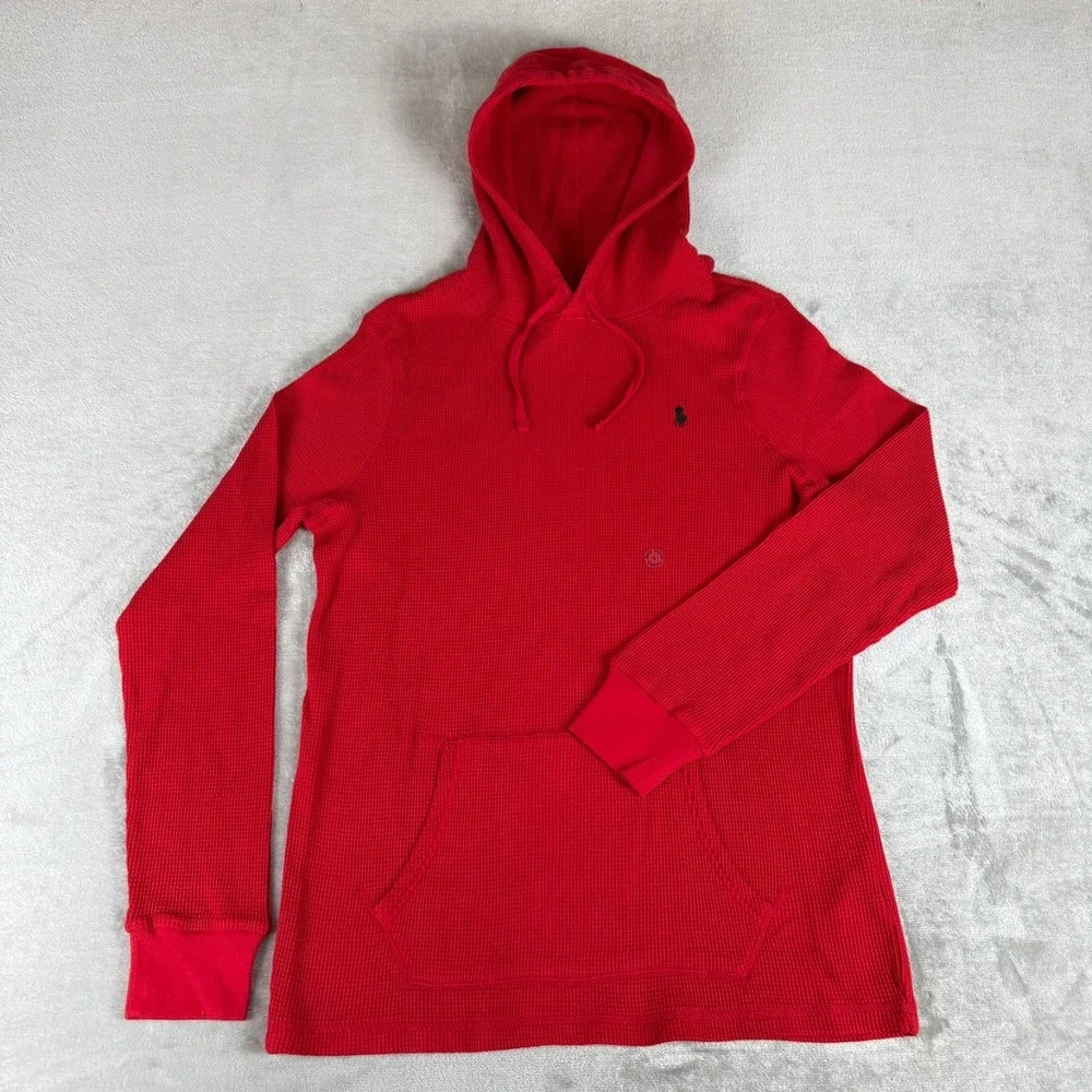 Polo Ralph Lauren Waffle Pullover Hoodie Mens Large Red Thermal Cotton New NWT